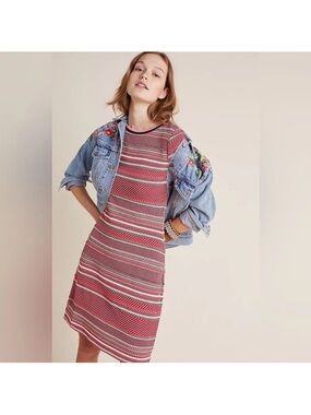 Aldo Martins Pink Black Green Alice Striped Knit Dress Size M